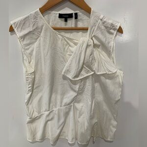 Theory Ivory Sleeveless Blouse size L with Knot drape Accent